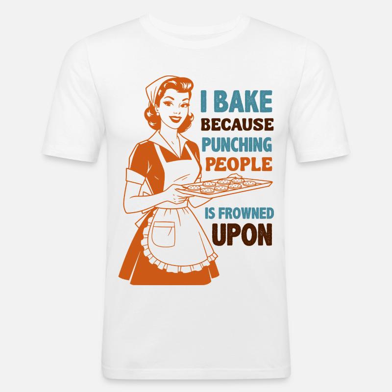 Backenwitz Retro Kitchen Saying: Baking instead of beating - Men's Slim Fit T-Shirt - white