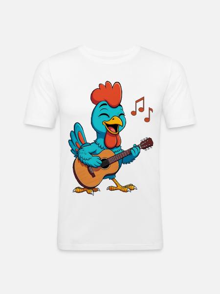 Chicken Playing Guitar - Men's Slim Fit T-Shirt - white