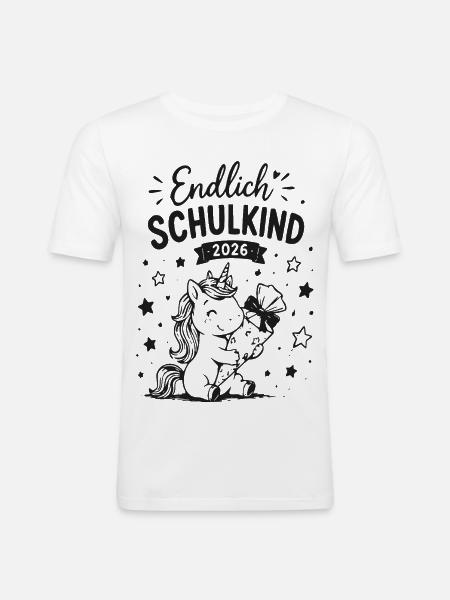 Endlich Schulkind 2026 Einhorn - Männer Slim Fit T-Shirt - Weiß
