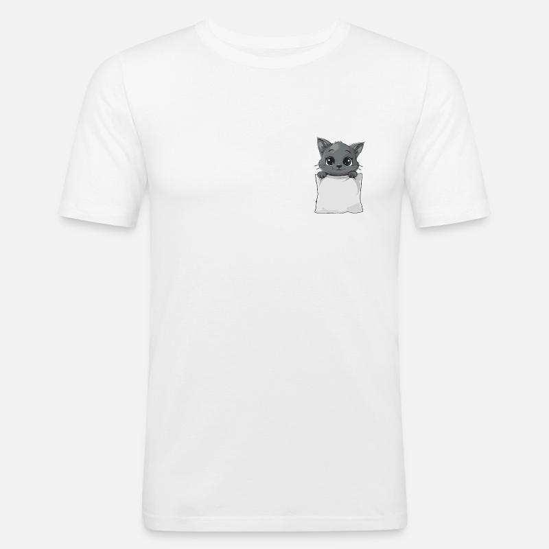 Katze in der Tasche - Männer Slim Fit T-Shirt - Weiß