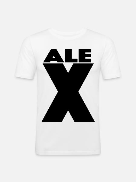 Alex X – Minimal Name Design - Männer Slim Fit T-Shirt - Weiß