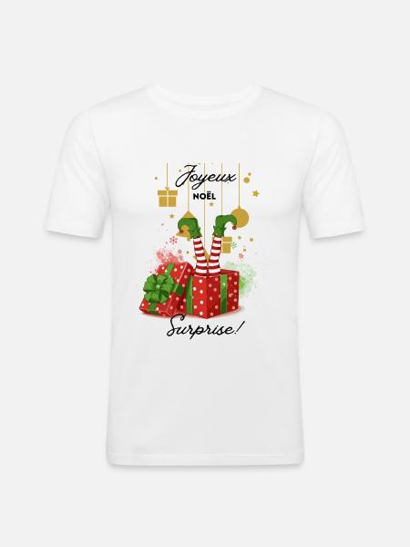 Joyeux_noel_surprise - Männer Slim Fit T-Shirt - Weiß