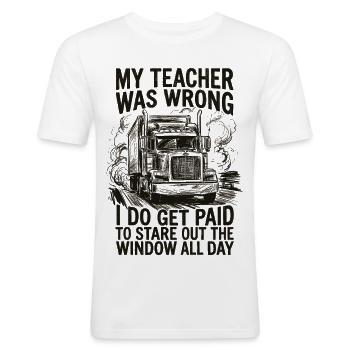 Conducteur de camion semi-remorque drôle - T-shirt près du corps Homme - blanc - Devant - Nik (191cm)