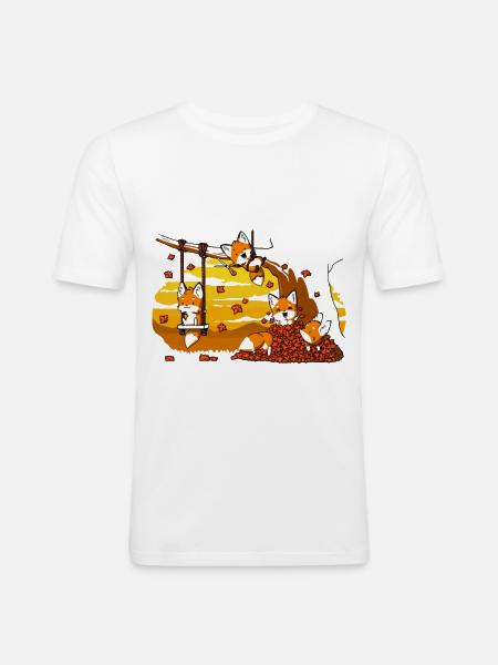 Fuchs Herbst - Männer Slim Fit T-Shirt - Weiß
