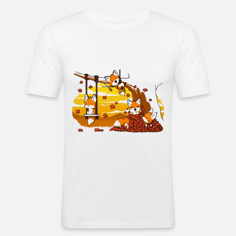Fuchs Herbst - Männer Slim Fit T-Shirt - Weiß