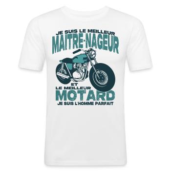 Le meilleur motard et le meilleur maitre-nageur - T-shirt près du corps Homme - blanc - Devant - Nik (191cm)