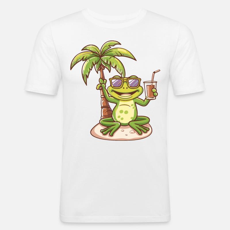 Frog Summer Beach Comic - Men's Slim Fit T-Shirt - white