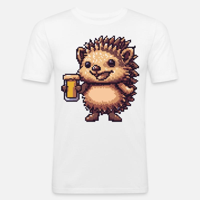 Igel Bier Pixel - Männer Slim Fit T-Shirt - Weiß