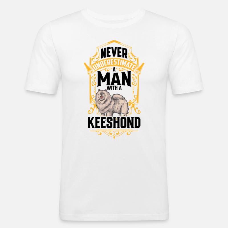 Mann mit Wolfsspitz Deutscher Spitz - Männer Slim Fit T-Shirt - Weiß