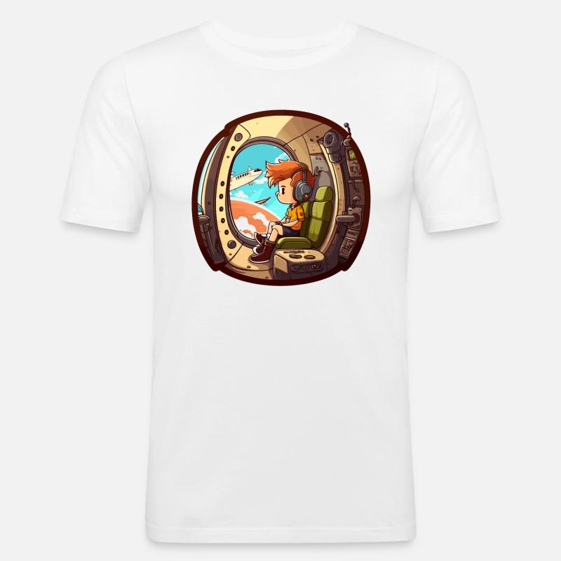 Der fliegende Pilot - Männer Slim Fit T-Shirt - Weiß