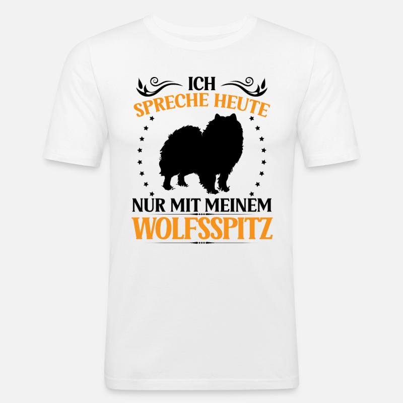 Wolfsspitz Spreche nur mit Keeshond - Männer Slim Fit T-Shirt - Weiß