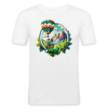 Montgolfière colorée : un voyage d’émerveillement et de - T-shirt près du corps Homme - blanc - Devant - Nik (191cm)