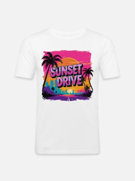 Sunset Drive Palm Trees Skyline - Men's Slim Fit T-Shirt - white