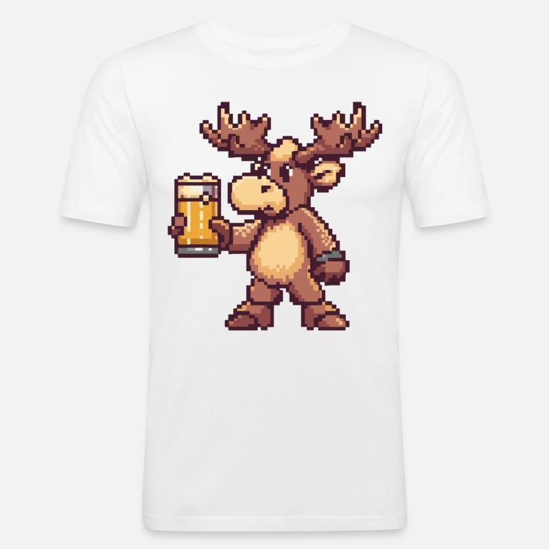 Elch Bier Pixel - Männer Slim Fit T-Shirt - Weiß