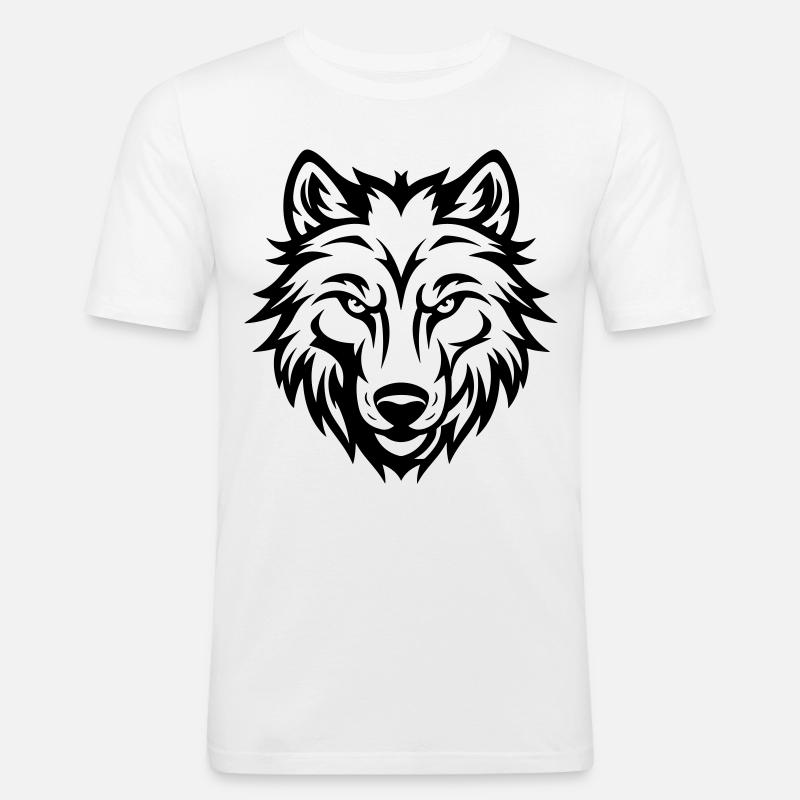 Wolf Kopf - Männer Slim Fit T-Shirt - Weiß