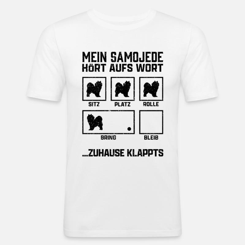 Samojede Hundetricks Schlittenhund Samojedenspitz - Männer Slim Fit T-Shirt - Weiß