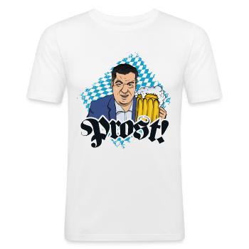 Söder mit Bierkrug und Bayerischer Fahne Prost - Männer Slim Fit T-Shirt - Weiß - Vorne - Nik (191cm)
