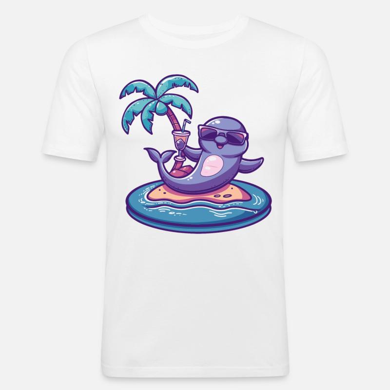 Delfin Sommer Strand Comic - Männer Slim Fit T-Shirt - Weiß