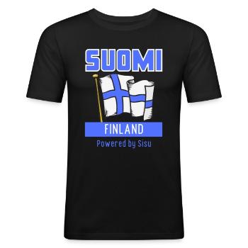 Suomi Finland propulsé par Sisu - T-shirt près du corps Homme - noir - Devant - Nik (191cm)