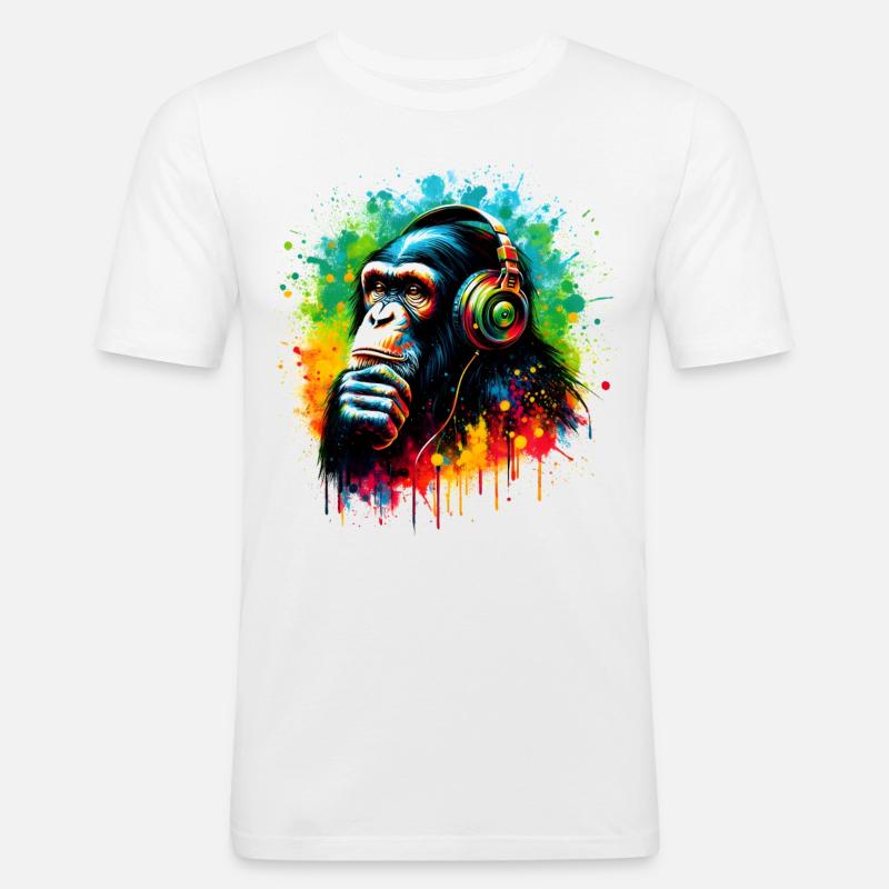 Banksy DJ Monkey Thinker - Männer Slim Fit T-Shirt - Weiß