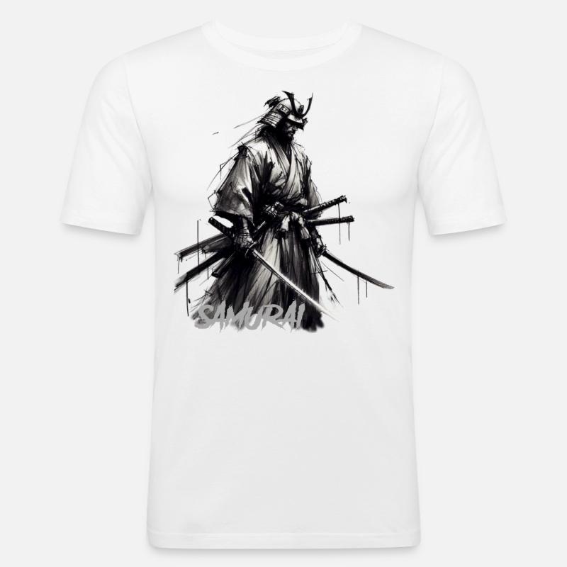 Samurai - Männer Slim Fit T-Shirt - Weiß