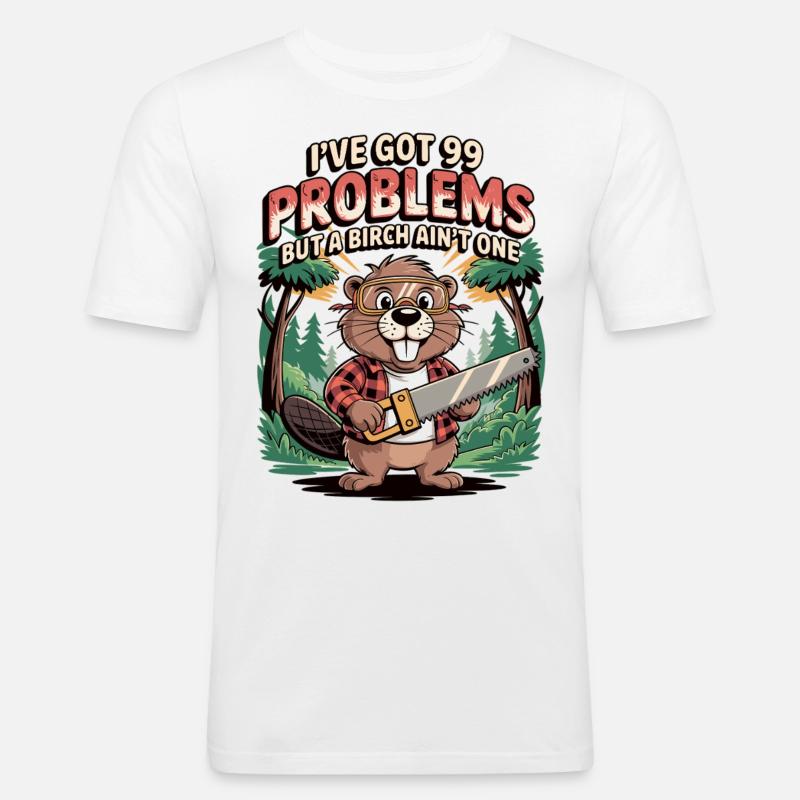 Biber-Spruch: Kein Problem mit Birke - Männer Slim Fit T-Shirt - Weiß