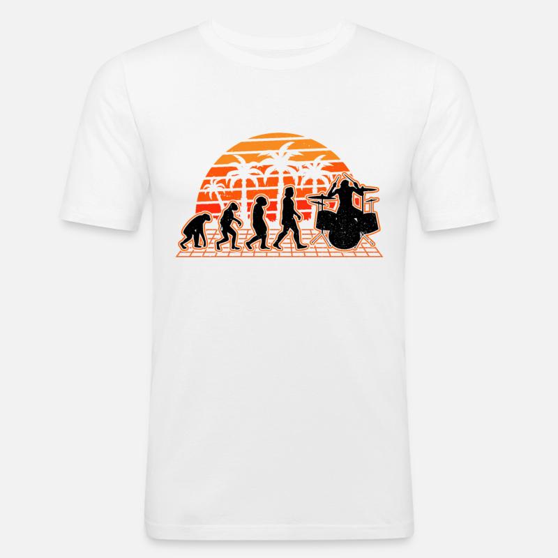 Schlagzeug Evolution Sunset Drummer Schlagzeuger - Männer Slim Fit T-Shirt - Weiß