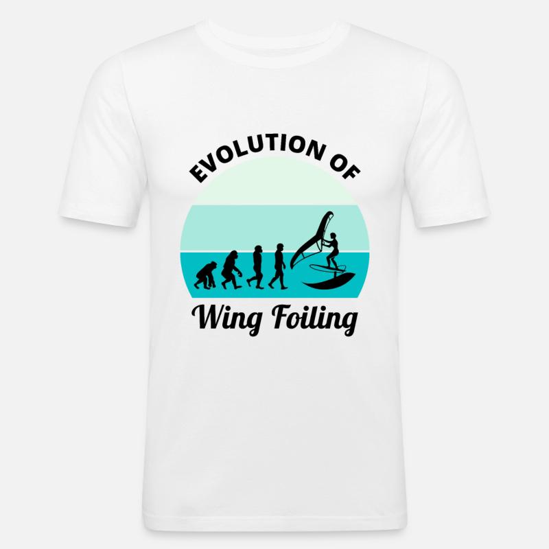 Wing Foiling Surfing Evolution Lustig - Männer Slim Fit T-Shirt - Weiß