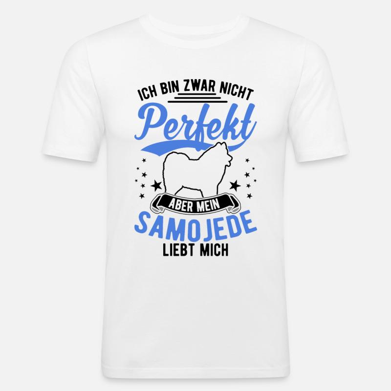 Samojede Geschenk Schlittenhund Samojeden - Männer Slim Fit T-Shirt - Weiß