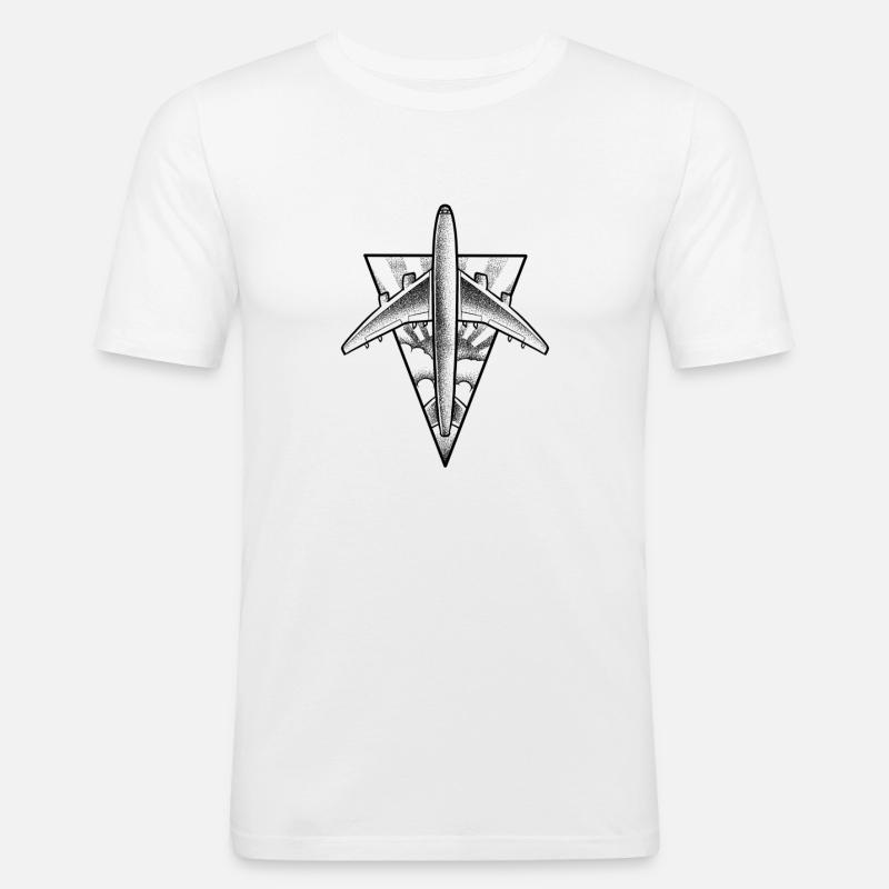 Progetto di tatuaggio dotwork dell'aeroplano - Maglietta aderente da uomo - bianco