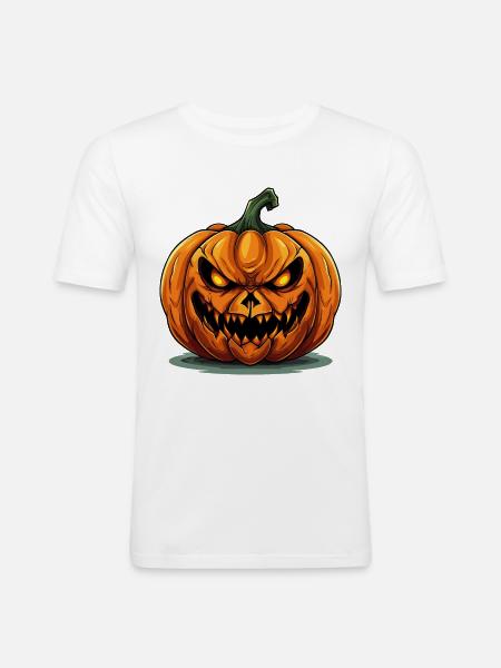 Halloween Pompoenhoofd Spooky Spooky Horror - Mannen slim fit T-shirt - wit