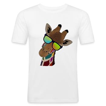 Regenbogen Giraffe mit Sonnebrille Geschenkidee - Männer Slim Fit T-Shirt - Weiß - Vorne - Nik (191cm)