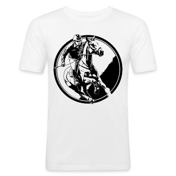 Équitation Cheval Homme Silhouette - T-shirt près du corps Homme - blanc - Devant - Nik (191cm)