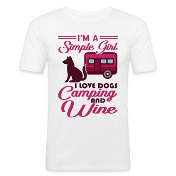 Hunde Camping Und Wein Wohnwagen Urlaub Geschenk - Männer Slim Fit T-Shirt - Weiß - Vorne - Nik (191cm)