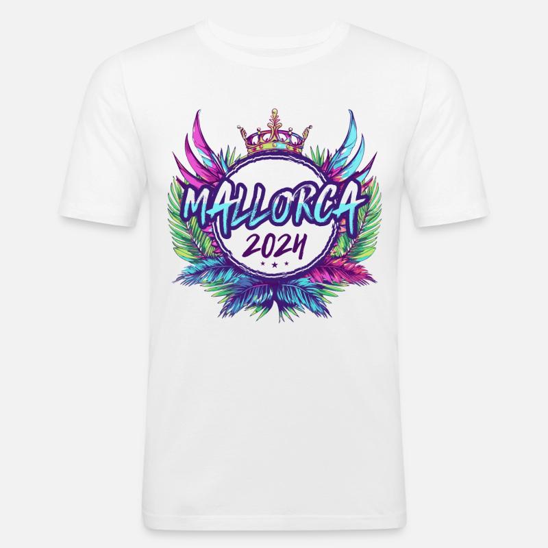 Mallorca 2024 Bunt - Männer Slim Fit T-Shirt - Weiß