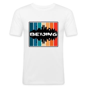 Beijing Chine Skyline Silhouette Voyage Souvenir - T-shirt près du corps Homme - blanc - Devant - Nik (191cm)