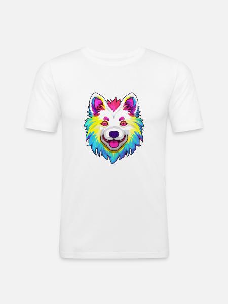 Indisk spets hundras tecknad film kawaii-illustration - Slim Fit T-shirt herr - vit