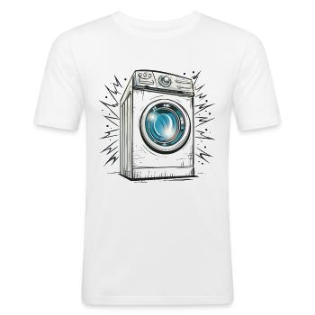 Waschmaschine - Männer Slim Fit T-Shirt - Weiß - Vorne - Nik (191cm)