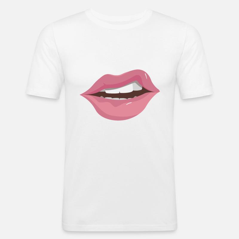 Bocca rosa labbra sexy rosa - Maglietta aderente da uomo - bianco