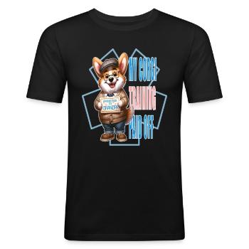 Corgi grand-père sagesse, célébration joyeuse de la promotion - T-shirt près du corps Homme - noir - Devant - Nik (191cm)