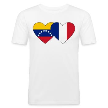 Venezuela France Drapeau Mains Coeur Forme - T-shirt près du corps Homme - blanc - Devant - Nik (191cm)