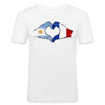 Argentine France Drapeau Mains Coeur Forme Utilisé - T-shirt près du corps Homme - blanc - Devant - Nik (191cm)