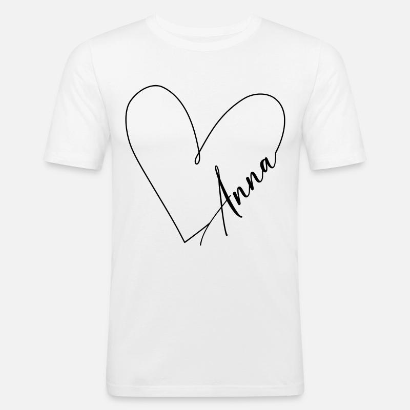 Anna Nome Linea Cuore - Maglietta aderente da uomo - bianco