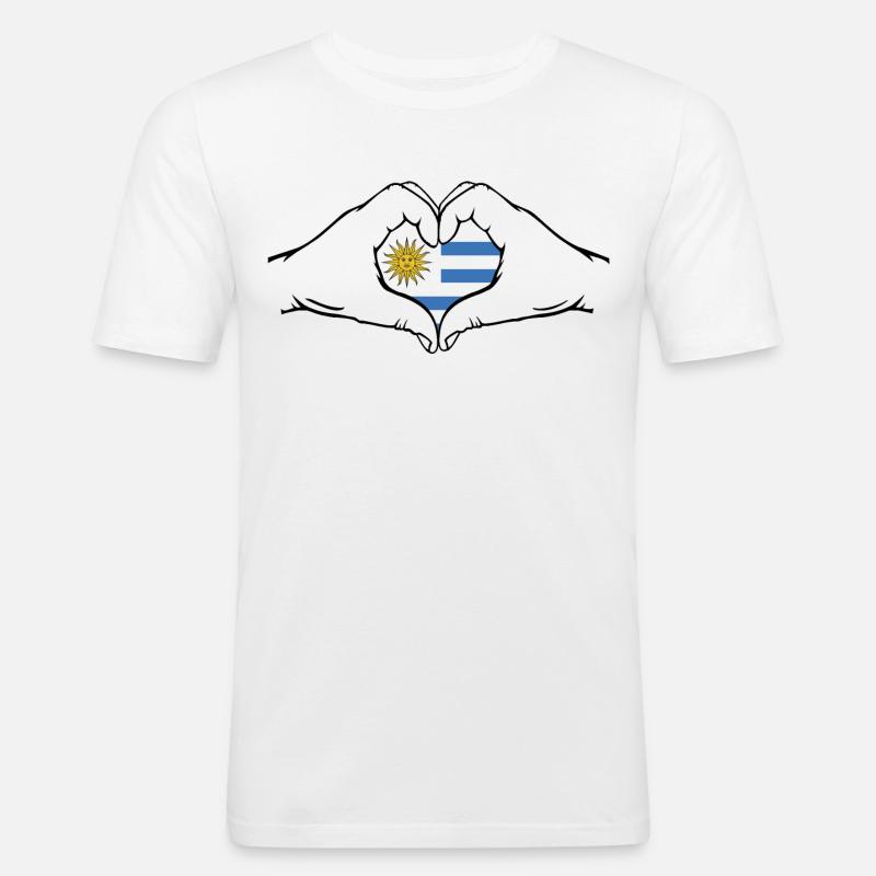 Uruguay Herzform mit Hände - Männer Slim Fit T-Shirt - Weiß