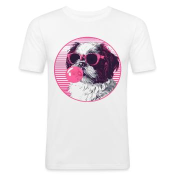 Shi tzu Sunglasses Pink Bubblegum - Men's Slim Fit T-Shirt - white - Front - Nik (191cm)