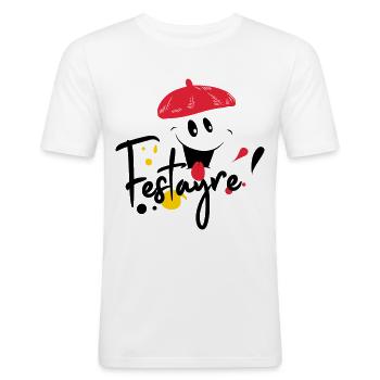 Festayre, béret et foulard rouge, faire la fête ! - T-shirt près du corps Homme - blanc - Devant - Nik (191cm)