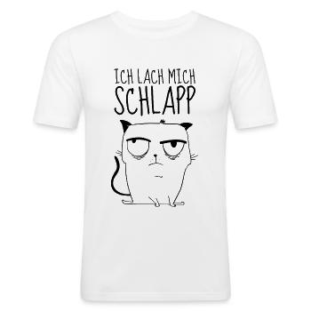 Ich lach mich schlapp – Sarkastische Katze - Männer Slim Fit T-Shirt - Weiß - Vorne - Nik (191cm)