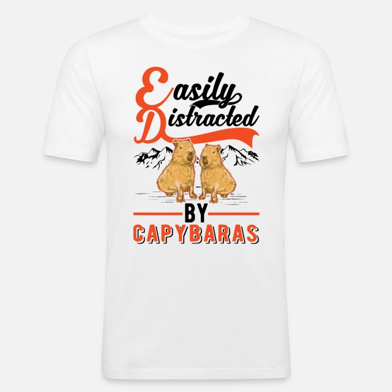 Easily distracted by Capybaras - Männer Slim Fit T-Shirt - Weiß