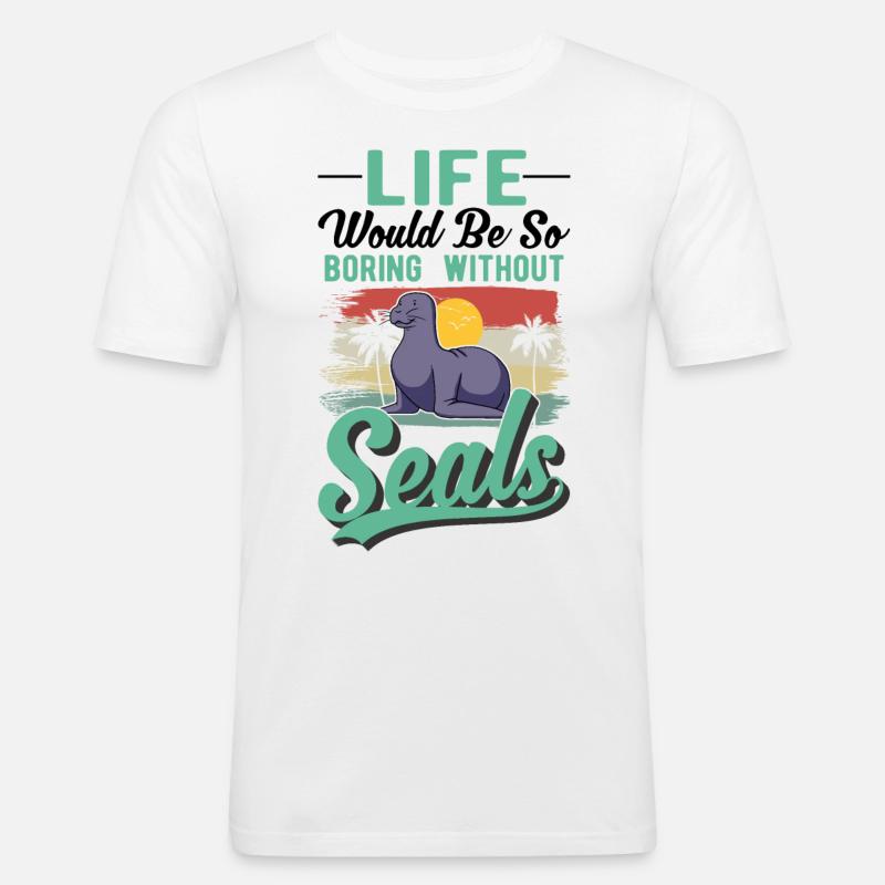 Robbe Geschenk Seehund Seelöwe - Männer Slim Fit T-Shirt - Weiß