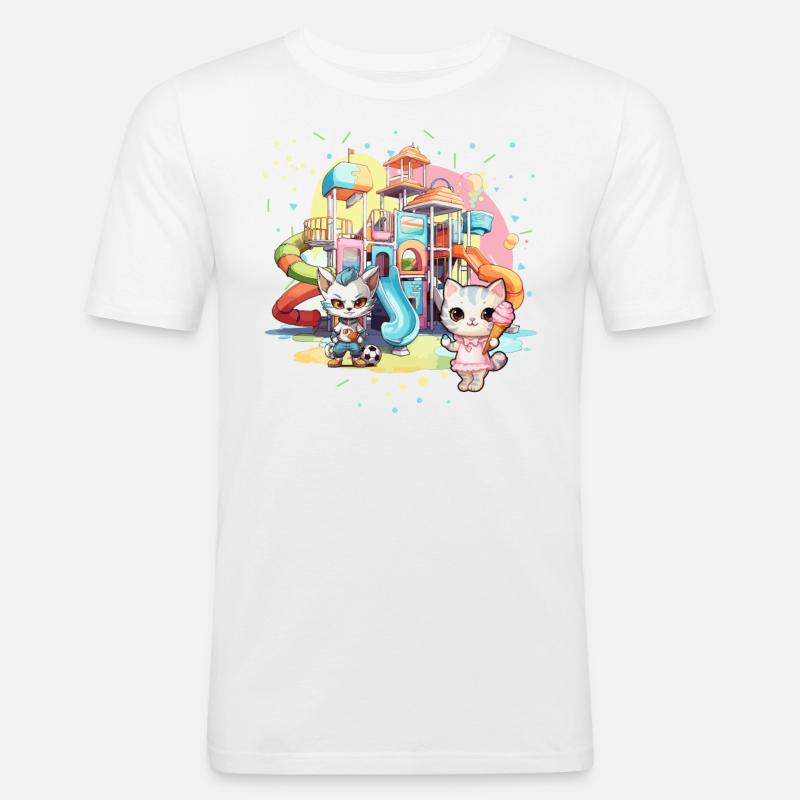 Katze Kätzchen-Mädchen Kinder-Spielplatz Eiscreme - Männer Slim Fit T-Shirt - Weiß